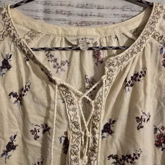 Lucky Brand Floral Peasant Top Longsleeve Size Small - Picture 3 of 8